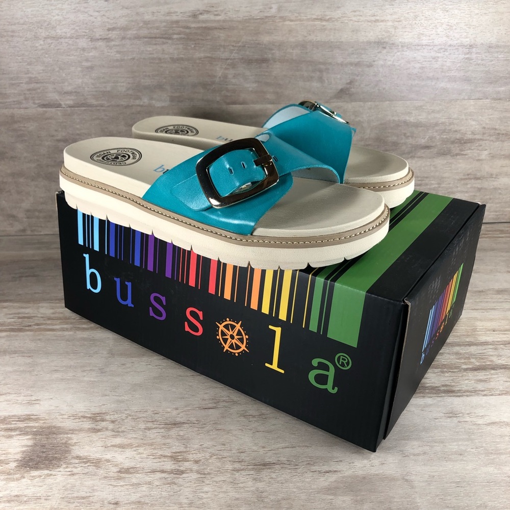 NEW Bussola Pinoye Sandal Vegan Turquoise with Gold Buckle Women 6.5, 8.5, 9 - Picture 10 of 13